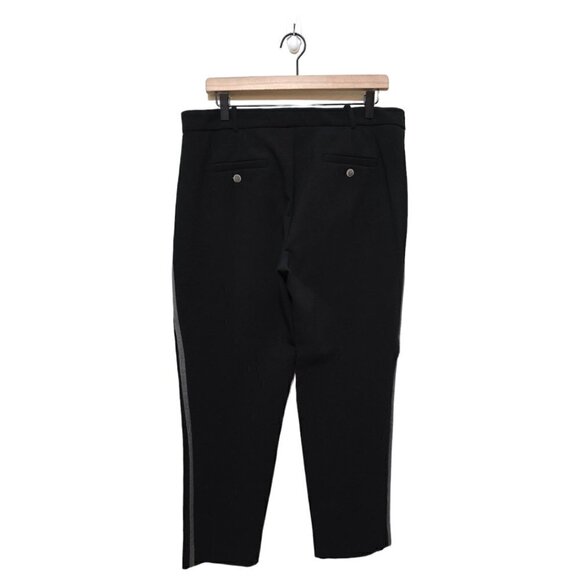 Zara Basic Black Flat Front Side Stripe Cropped Pants Sz L - Picture 4 of 6